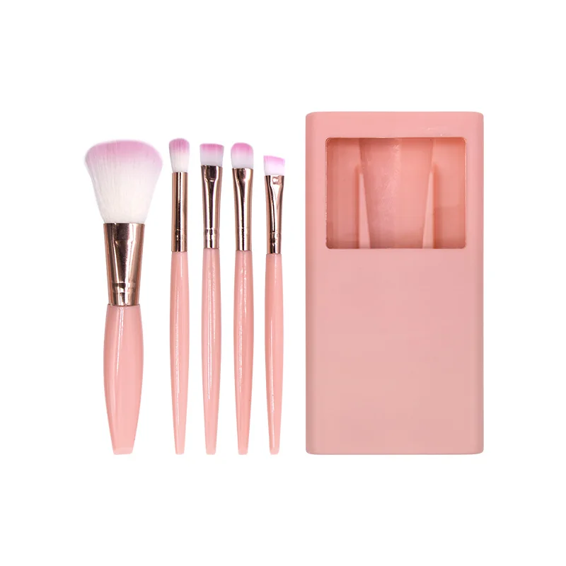 5 Pcs/Box Hot Sale Makeup Brush Set With Mirror Box Portable Travel Makeup Cover Brush Soft Hair Eye Shadow Brush 3 Colors