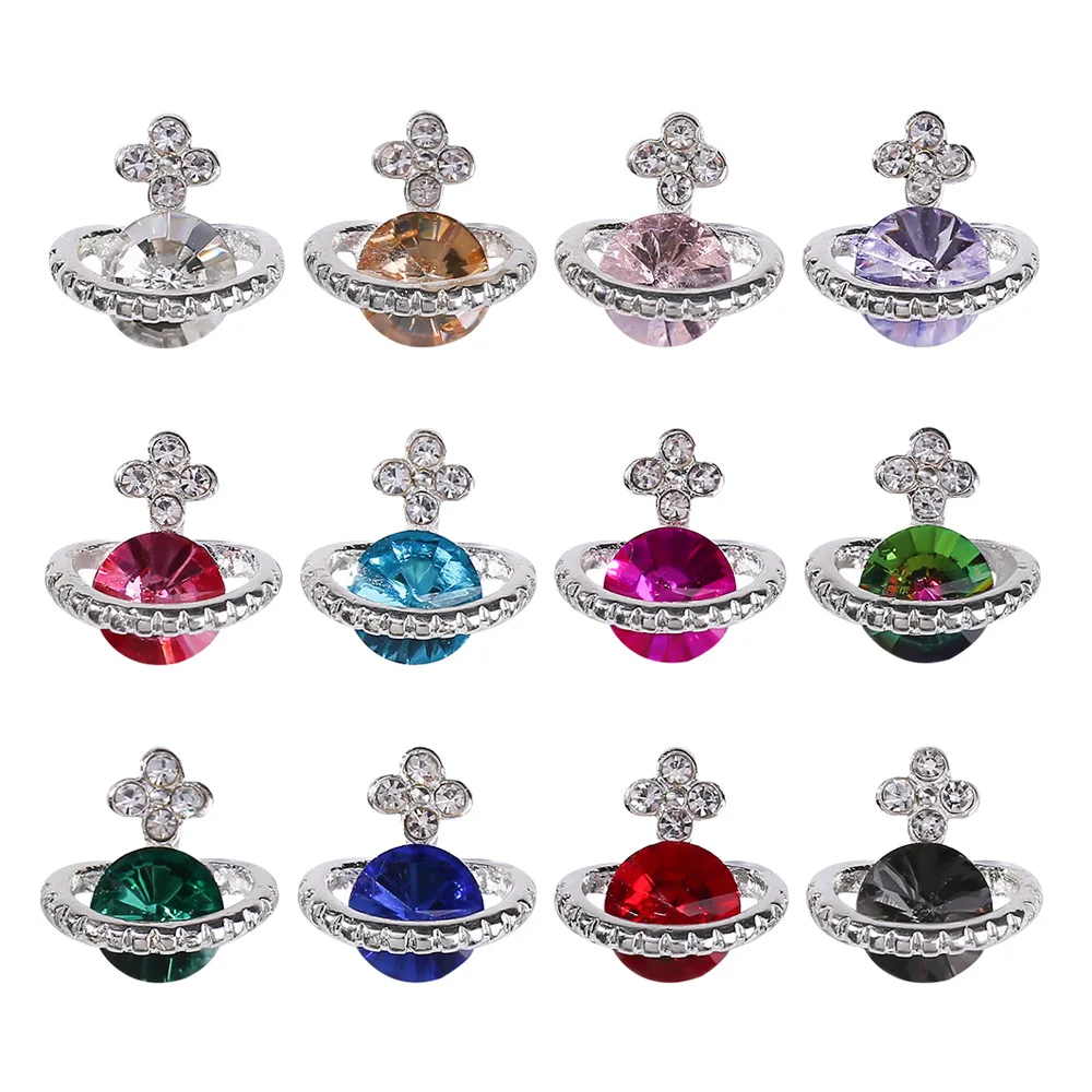 3D Crystals Diamond Nail Art Saturn Figure 3D Charms Alloy Rhinestone Nail Charms for Crafts DIY Nail Decorations