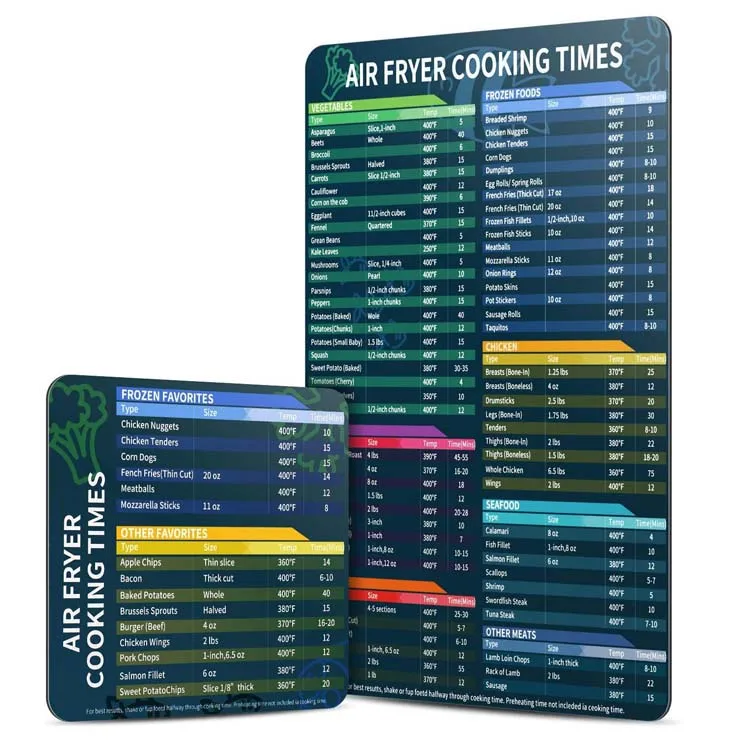 Wholesale Quick Reference Cooking Times Chart Magnet Air Fryer Magnetic Cheat Sheet Set