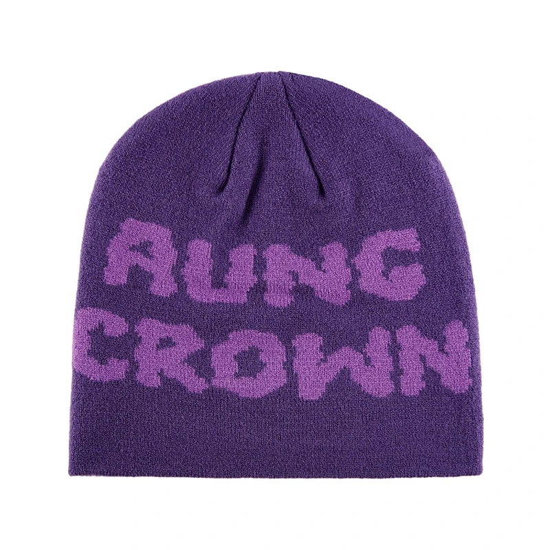 Letter Jacquard Pattern Beanies Custom Logo All Over Print Designer Unisex Graphic No Cuff Knit Winter Beanie Hats