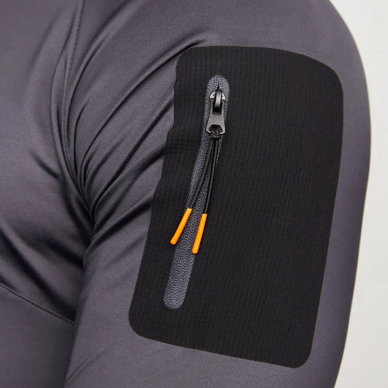 HUCAI Custom logo Training Top Workout men half zip athletic compression long sleeves sports dry fit gym t shirts for men
