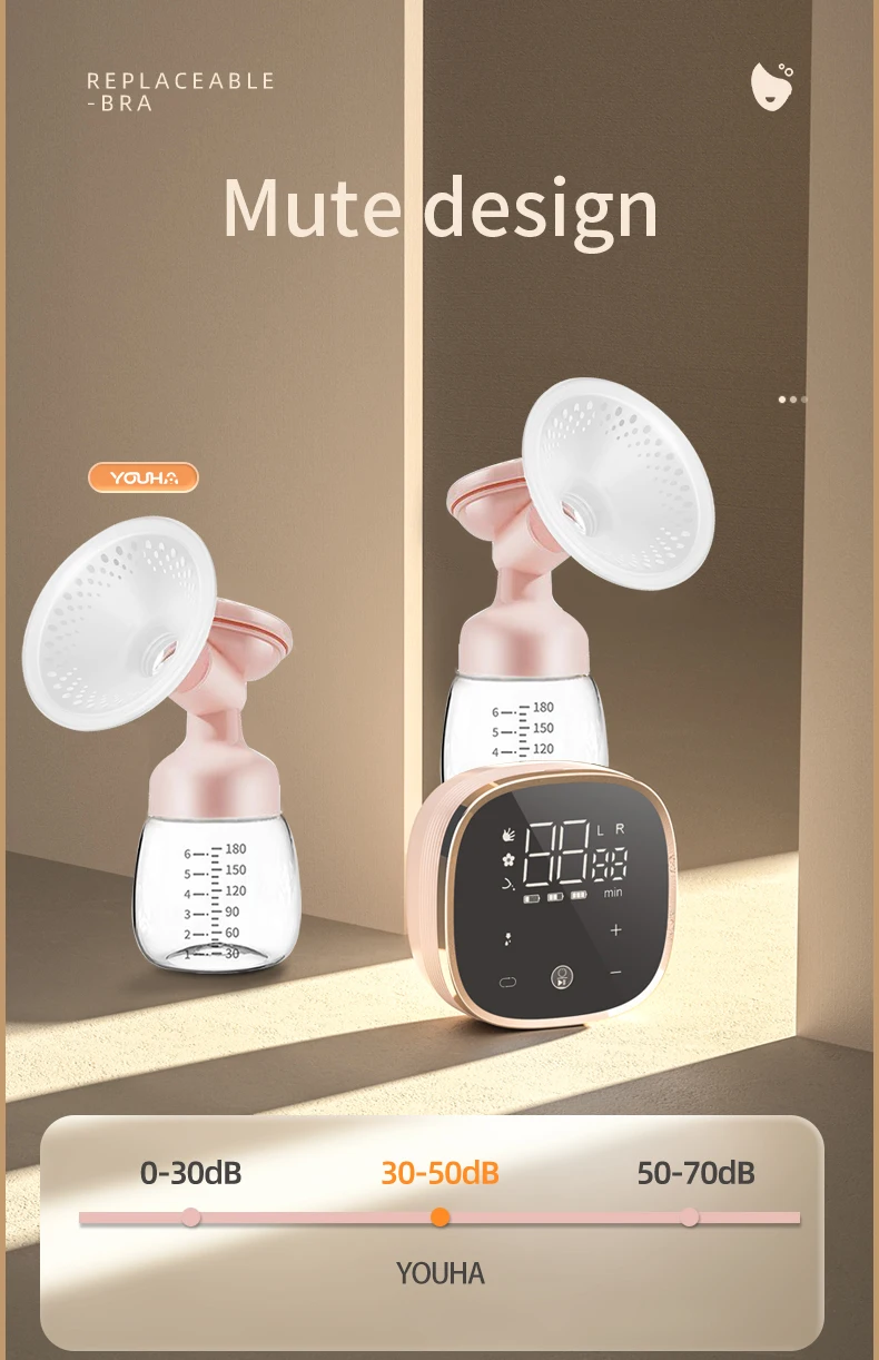 YOUHA new design double motor electric breast pump ,5x10 modes baby feeding pump with pause function