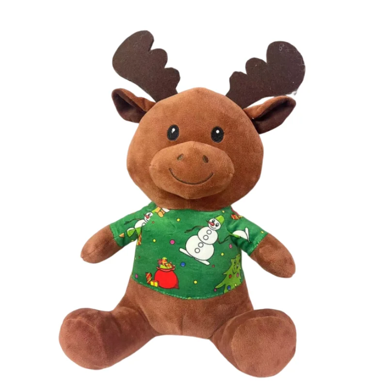 Customized stuffed animal toys reindeer cute Christmas plush toy sitting reindeer plush with Christmas pattern