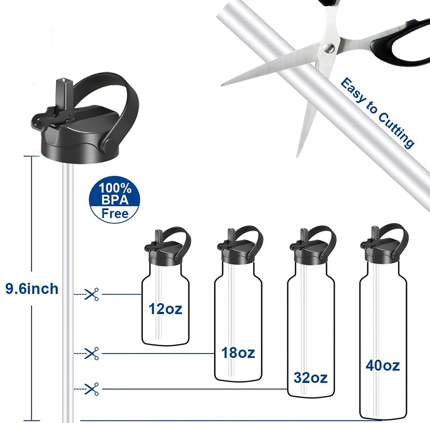 New patent design straw lid for 12oz 18oz 32oz 40oz 64oz wide mouth replacement lid water bottle straw lid