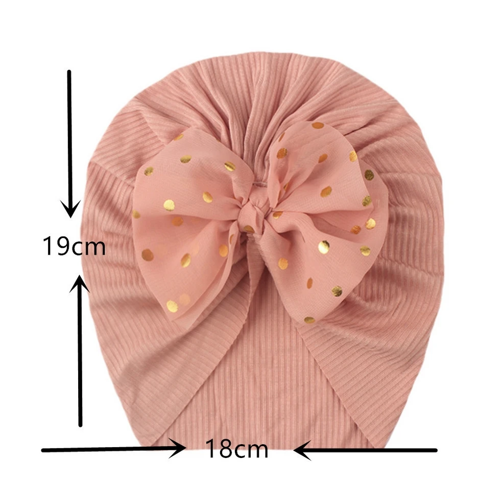 Wholesale Baby Ribbed Turban Big Shiny Bowknot Baby Headwraps Newborn Infant Chiffon Dot Knitted Beanies Toddler Kids Headwear