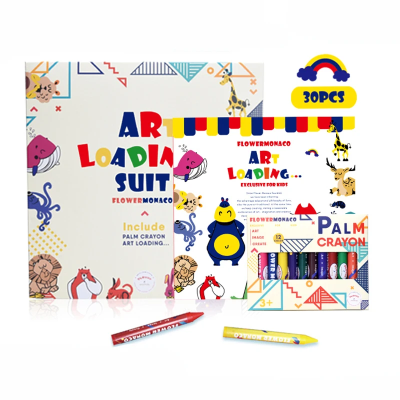 Toddlers Non Toxic Jumbo 12 color Crayons Bulk Learning Educational Kid Drawing Flowermonaco Palm Crayon-white
