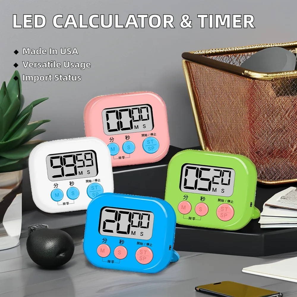 Portable LED Display Scientific Calculator with Time Management Reminder Mini Kitchen Baking Timer for Student Self-Discipline