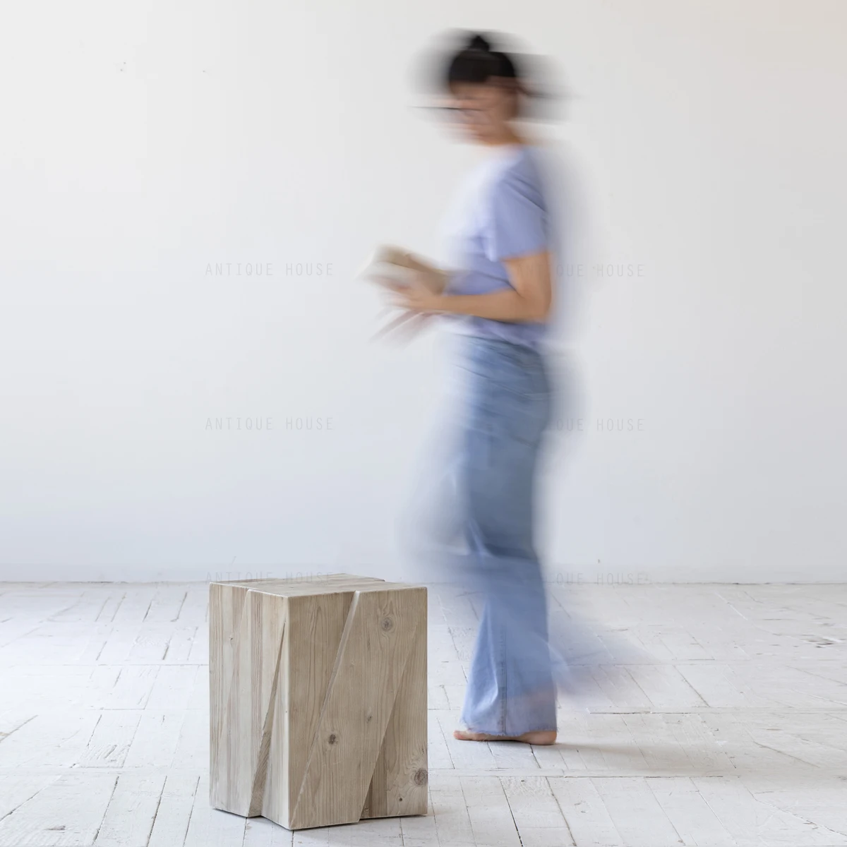 Rustic style home decorative Japandi natural handmade reclaimed solid wooden stool chair stools