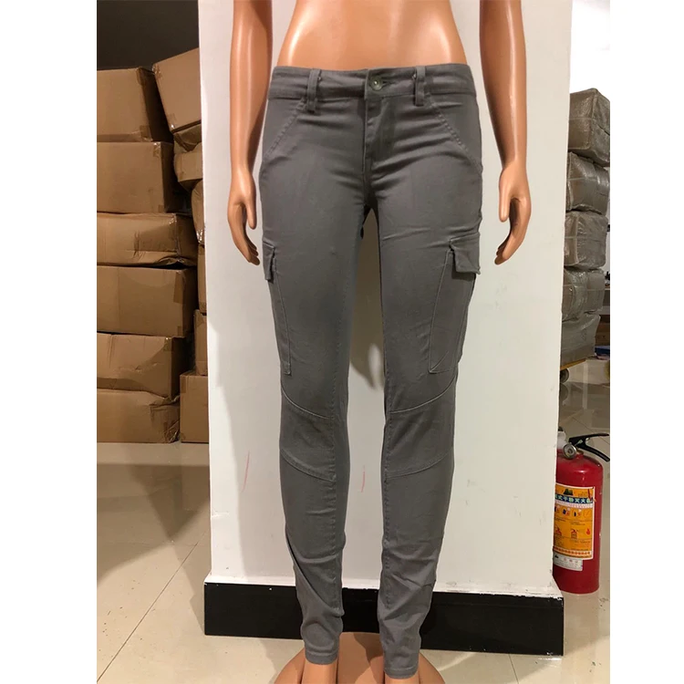 New Arrival Set Dyeing Classic Gray Skinny Fit Cargo Pants For Women