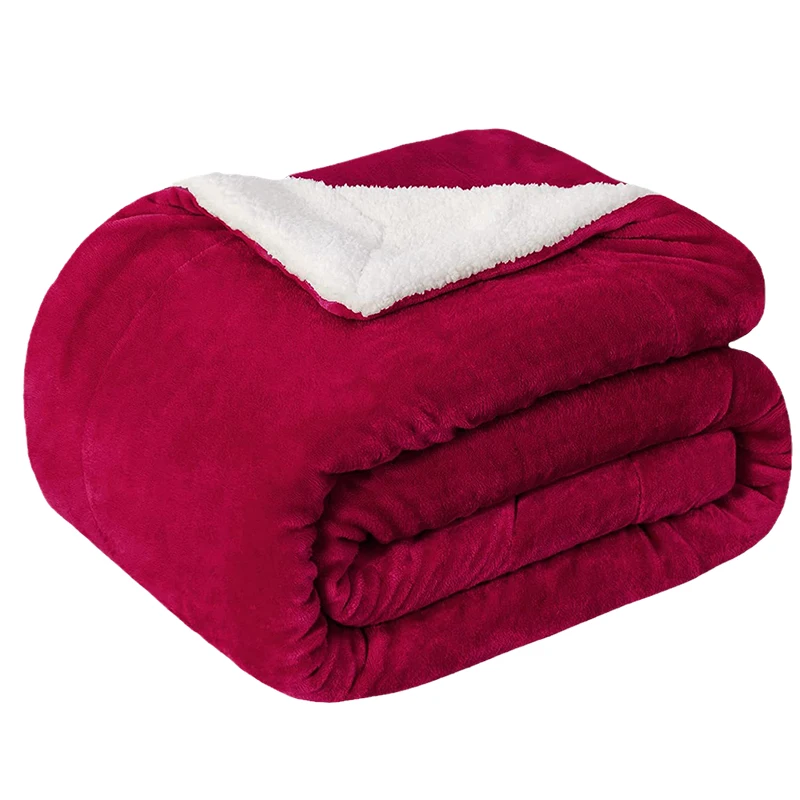 Double-sided Super Soft Luxury Blanket Warm Sherpa Cover Blanket Modern Solid Winter Cheap Lamb Wool Woven 100% Polyester 2kg