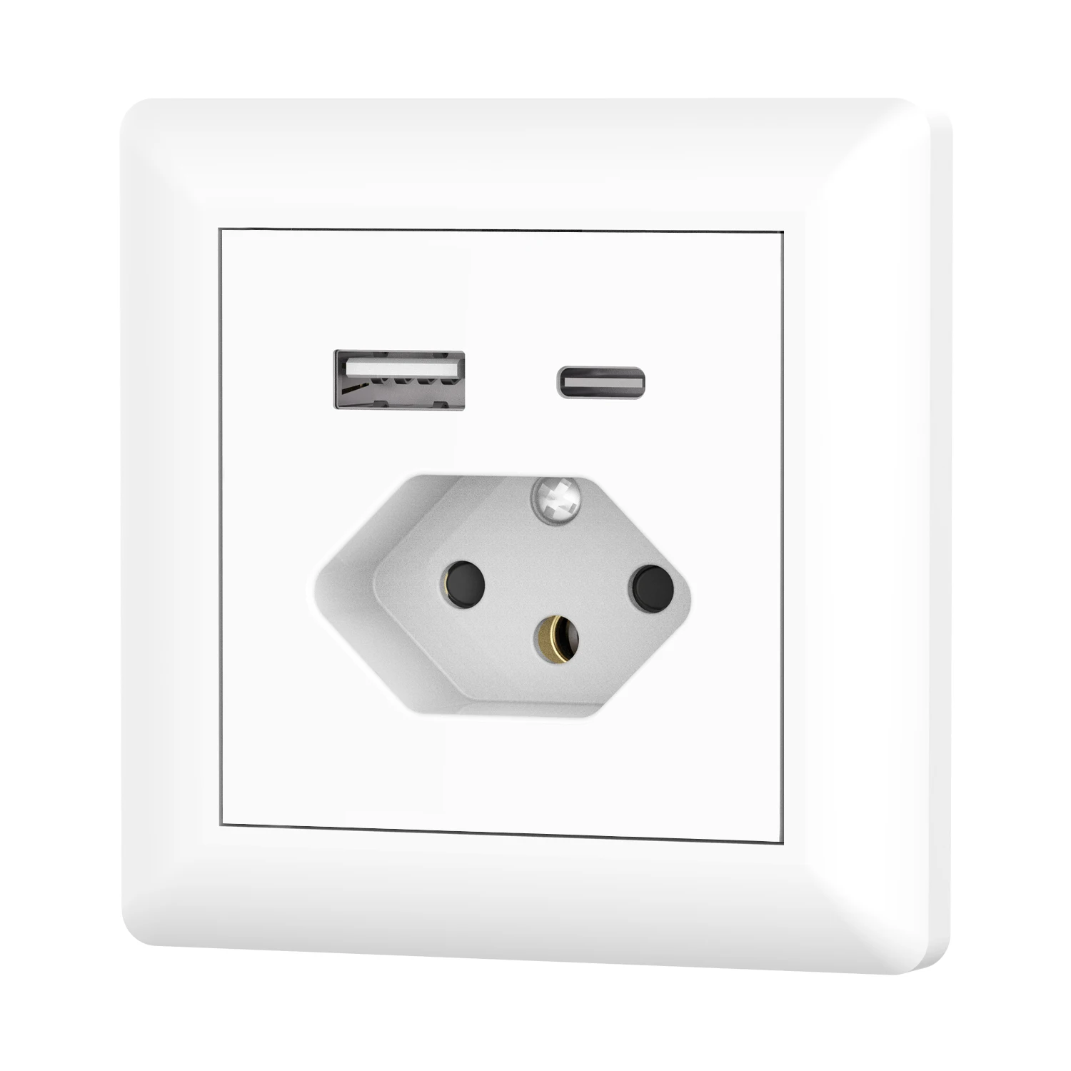Factory Price Metal Frame 10A 250V Swiss Standard Screw Enclosed Double USB Swiss Socket With Type-C USB Charger