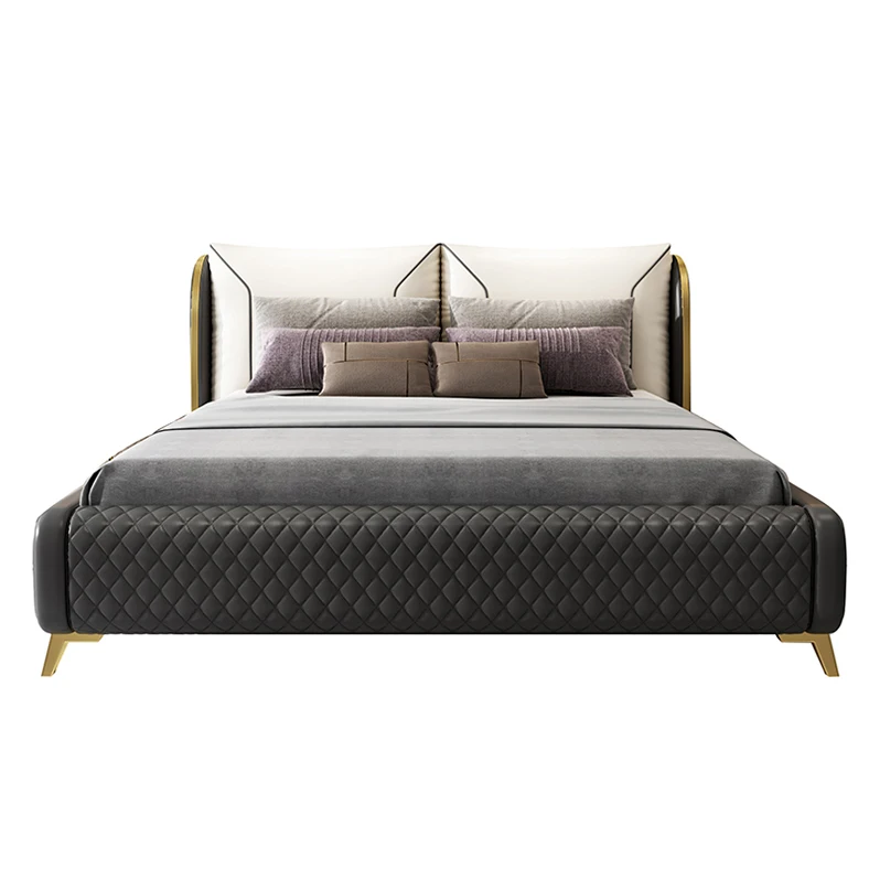 High Quality Double Bed Queen Size Princess Leather Bed Simple Modern Luxury Bed for King Bedroom Set