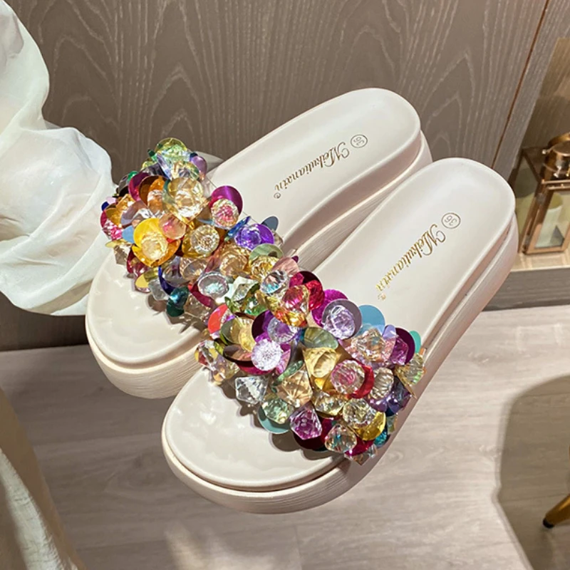 31-45 Large Size Summer High Quality Thick Sole Colorful Diamond Spring Shoes Platform Sandals