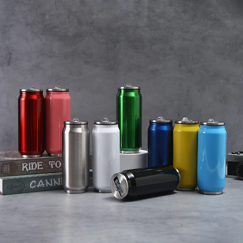350/500ml Leakproof Sublimation Coffee Cup Mug Insulated Cola Can Bottle With Straw Lid