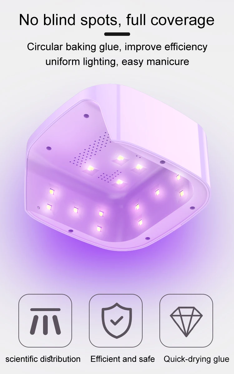 CE approved High Power Purple Color UV Nail Lamp Led Gel Dryer Salon Manicure Lamp  with Smart Timer