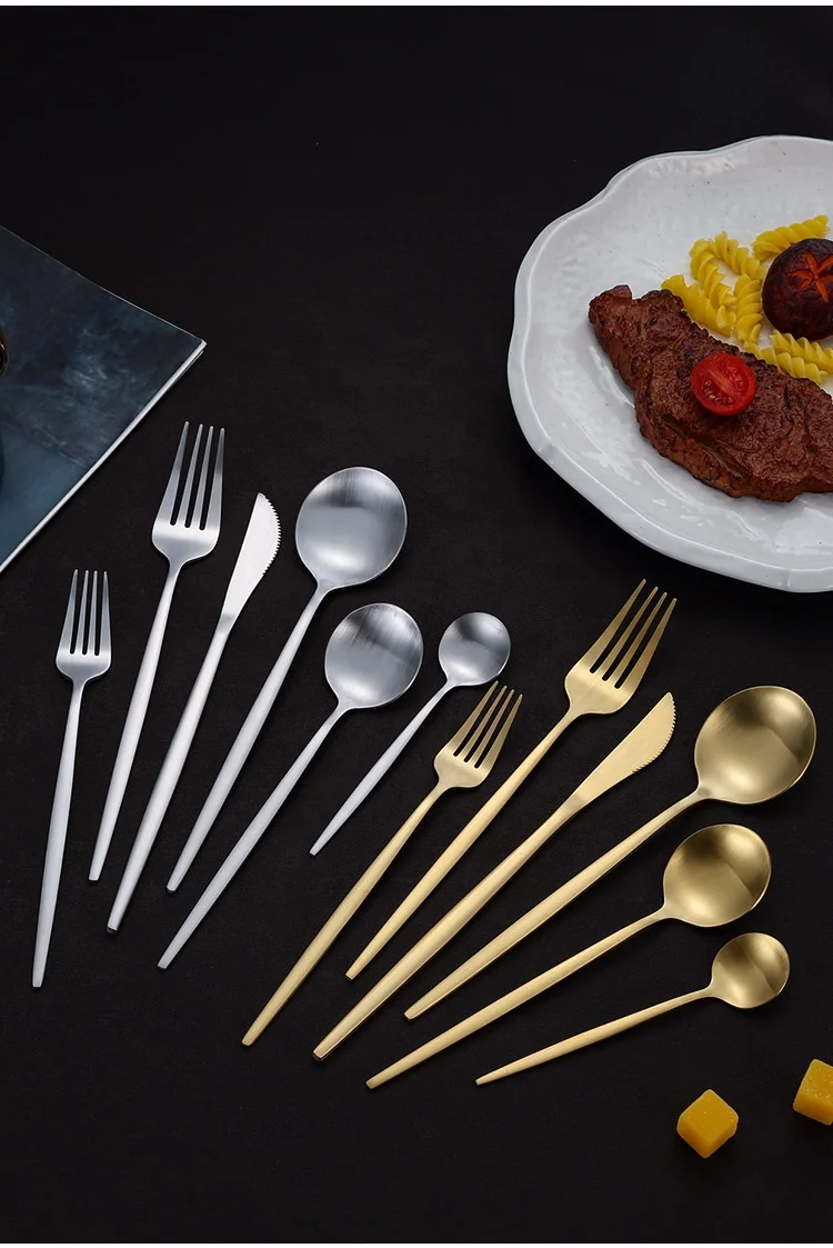 Matte Portuguese cutlery set gold high value hotel restaurant steak stainless steel cutlery spoon