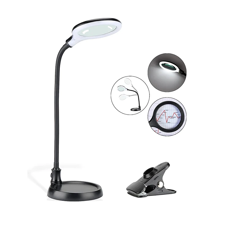Led Table Lamp Flexible Arm Working Light Magnifying Glass Lens Craft Lamp Desk Base Task Lamp With Base