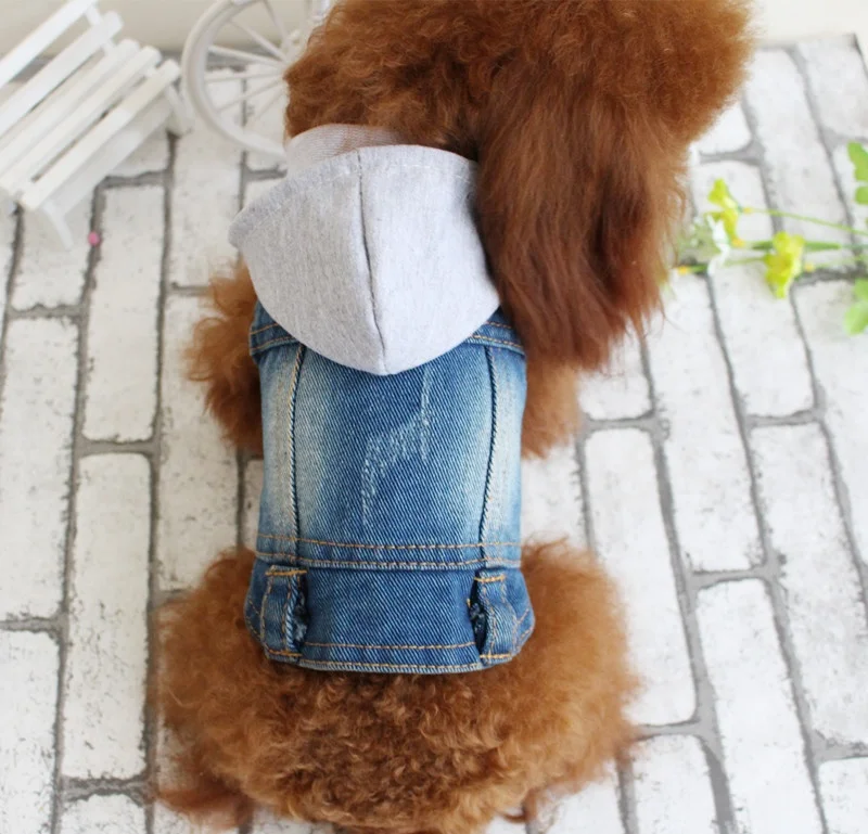 Fashion Gray Hood cowboy Spring Autumn Jeans Dog Coat Pet Apparel