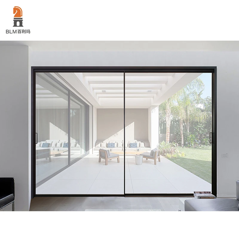Minimalist Design Residential System Double Glass Trackless Luxury Aluminum Doors  Windproof aluminum sliding door