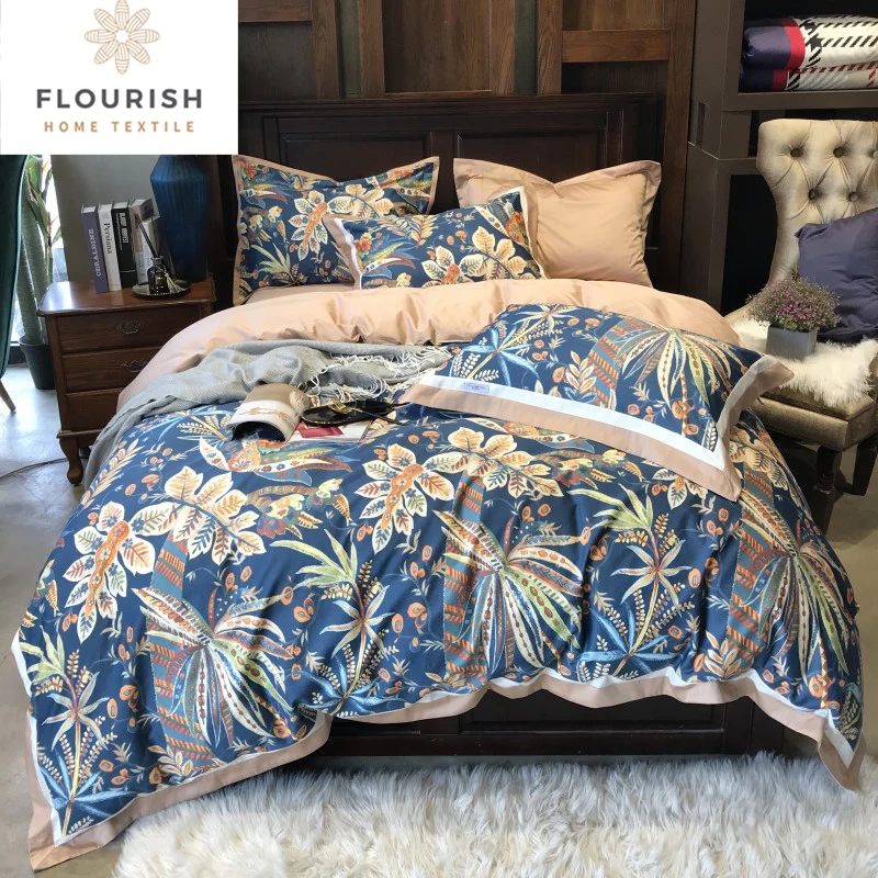 Flourish Good Looking Queen Size Flower Pattern Zippered Bed Sheet Kissen Couverture De Lit Bedset Cotton Bedding Sets Wholesale