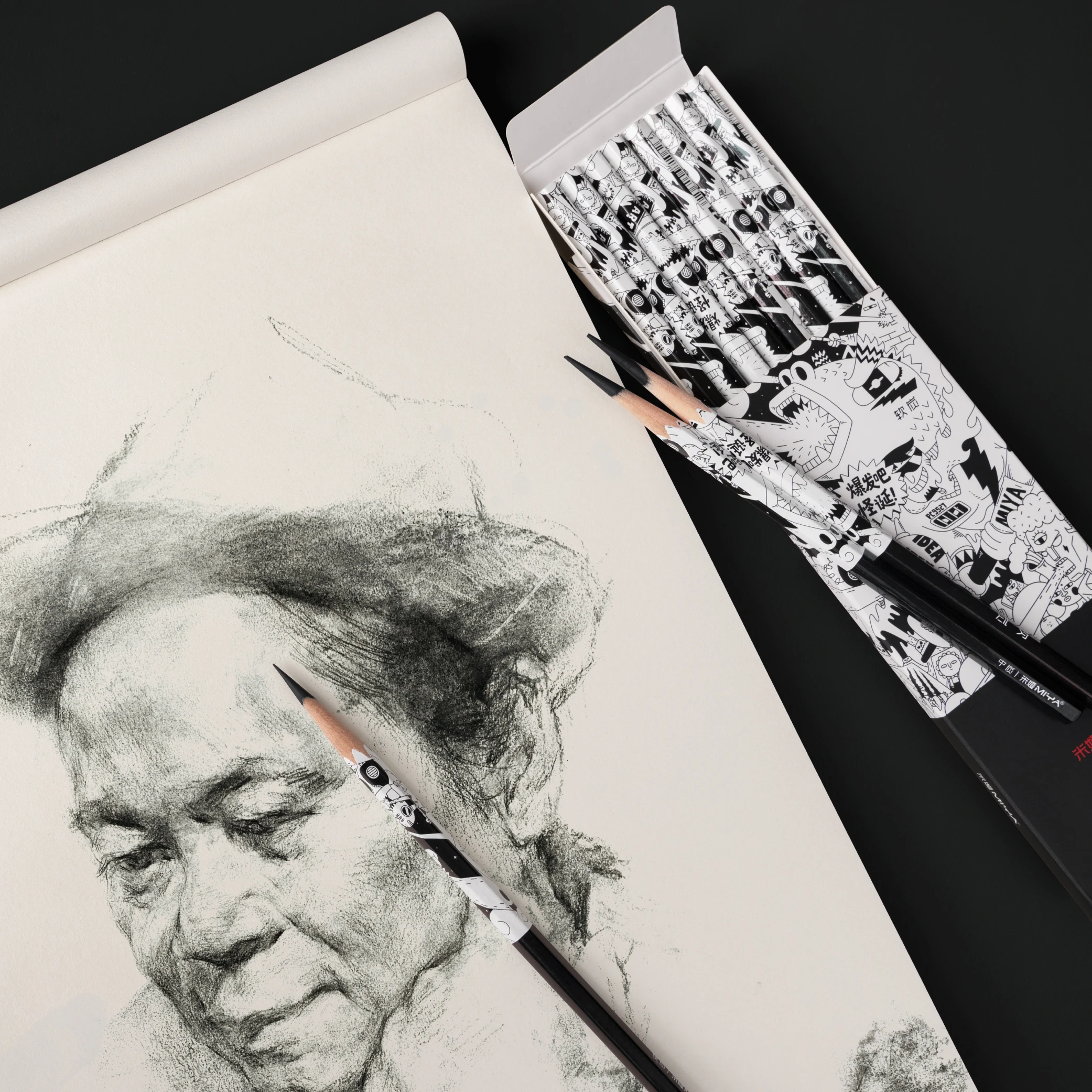 MIYA Sketch Art Supply 8 Pieces Graphite Pencil Set 4B 6B 8B Pencil Set Wholesale Sketching Pencil