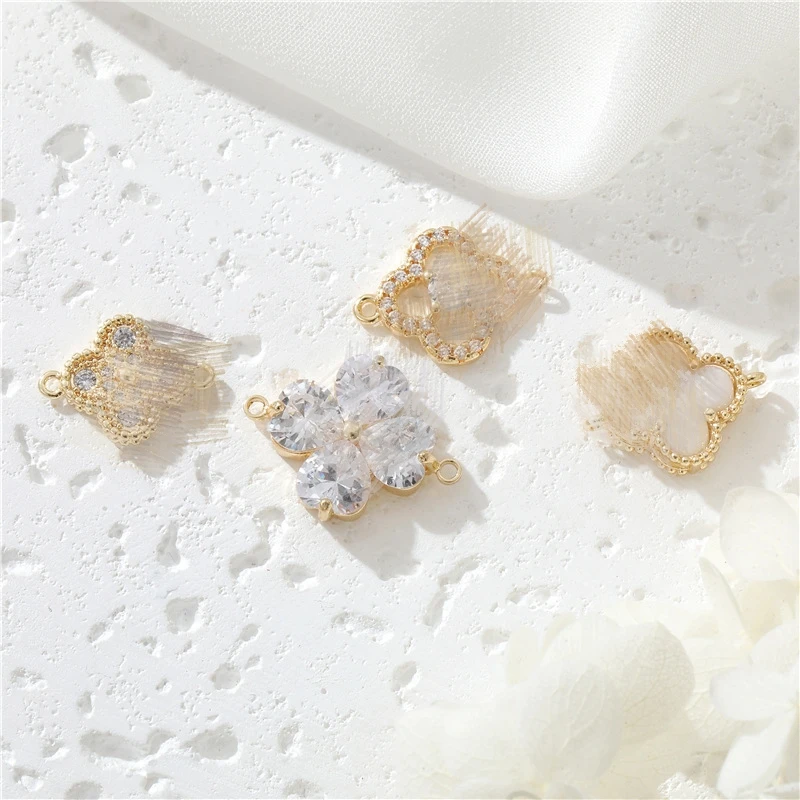 Hot selling four leaf clover diy accessories 14k gold plated charms hollow-out design pendant for necklace making