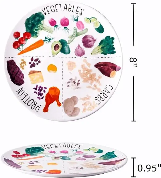 10-Inch Set of 2 Portion Control Plate Ceramics Ceramic Weight Loss Plate White Dinner Plate for Weight Loss and Diabetes