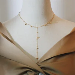 Wholesale Elegant Y-shaped Long chain tassel 18k Gold bead balls stainless steel choker Necklace jewelry for girls