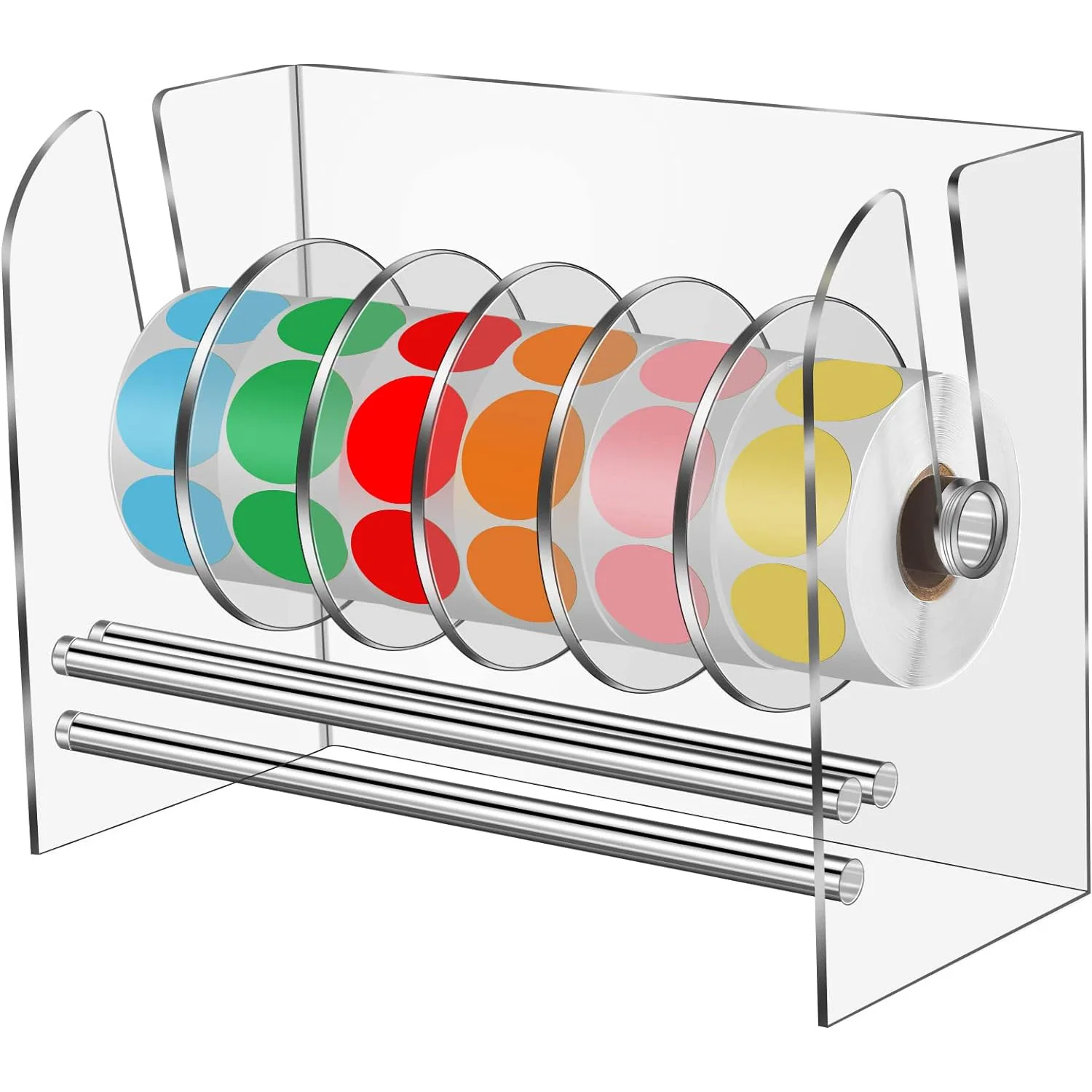 6 Disks Adjustable Label Dispenser Acrylic Tape Sticker Dispenser Clear Label Sticker Roll Holder Stand