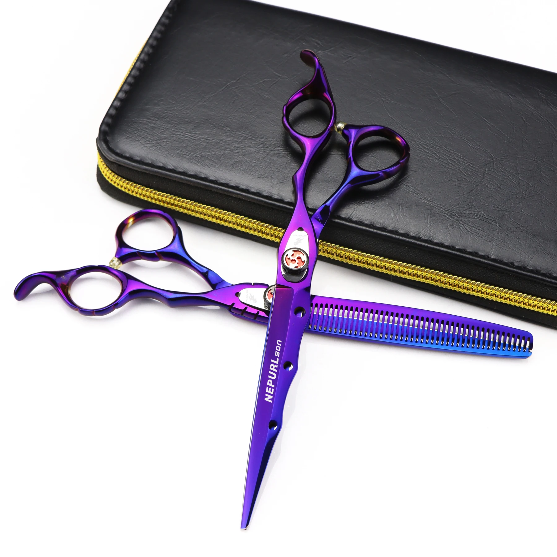 7.0 inch NEPURLson purple  flat cut new style  Elegant Wholesale New Fashion Design Beauty Barber Scissors