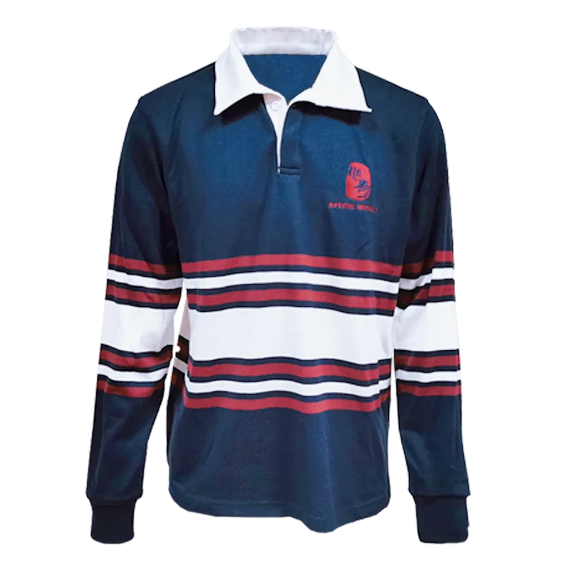 Rugby Shirts School Leaver Long Sleeves CVC  Polo Rugby Jersey Shirt Customized Seamless Stripe