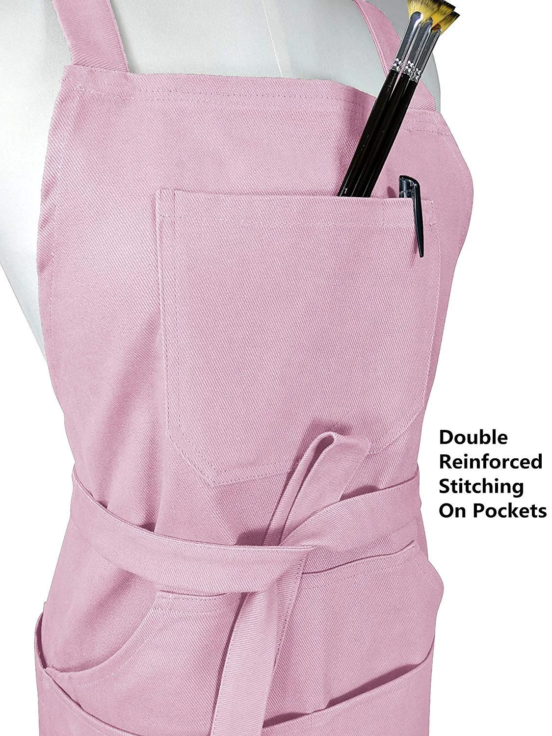 DUOLAI wholesale custom logo adjustable cotton twill pink BBQ garden apron with pockets