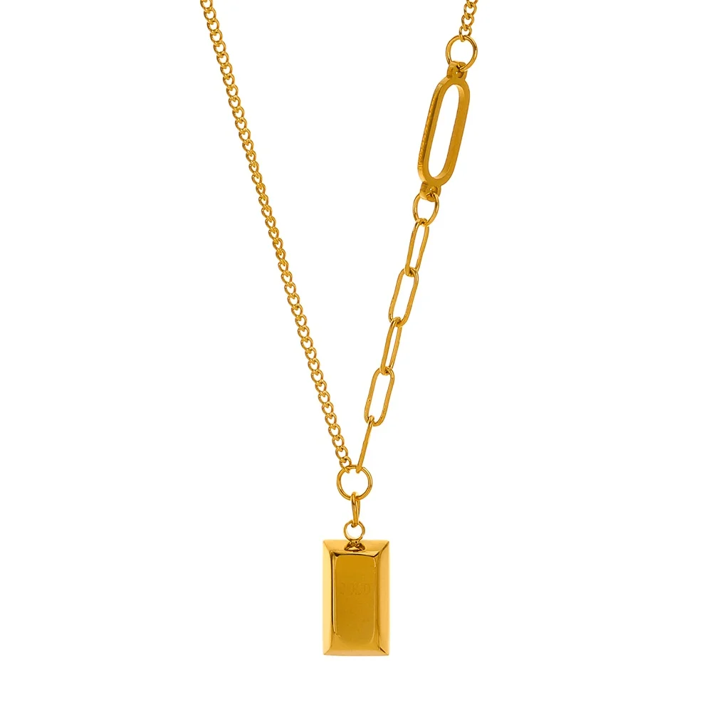 Craft Wolf charm jewelry valentines gift  stainless steel accessories small gold brick pendant necklace