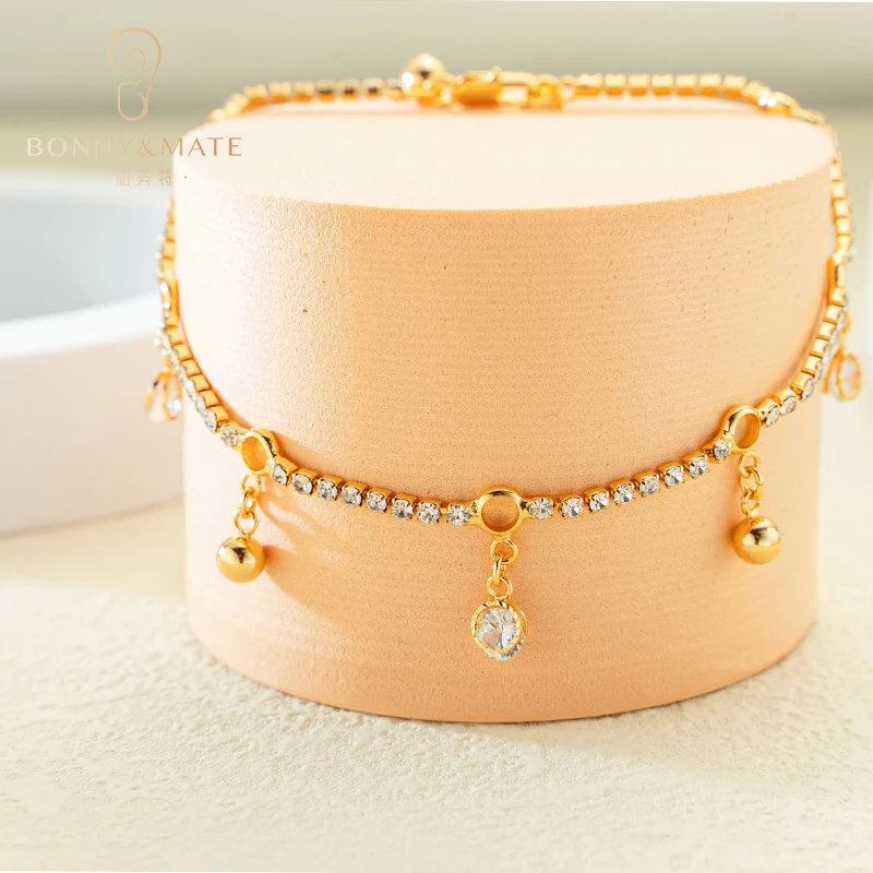 Shiny Zircon Foot Bells Anklet Jewelry High Quality Cheap Wholesale Custom Brass Charm Anklet For Women
