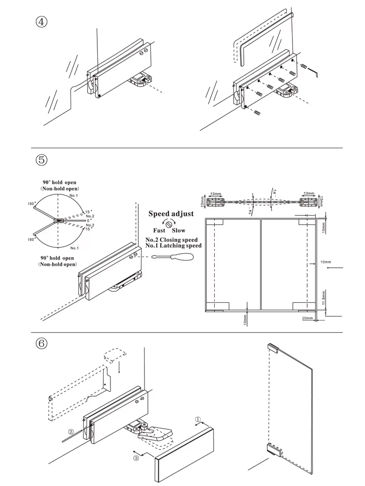 Glass Door Hardware Patch Fittings Stainless Steel 304 Square Spindle Hydraulic NO Digging Floor Spring