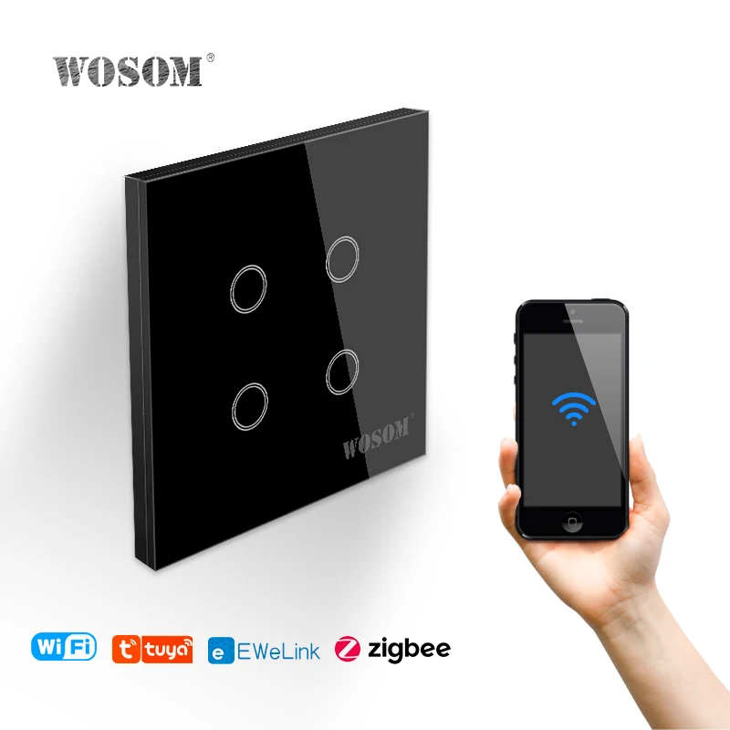 WOSOM eu smart wifi wall touch switch capacitive touch led switch smart wall switch 4 gang eu smart home products