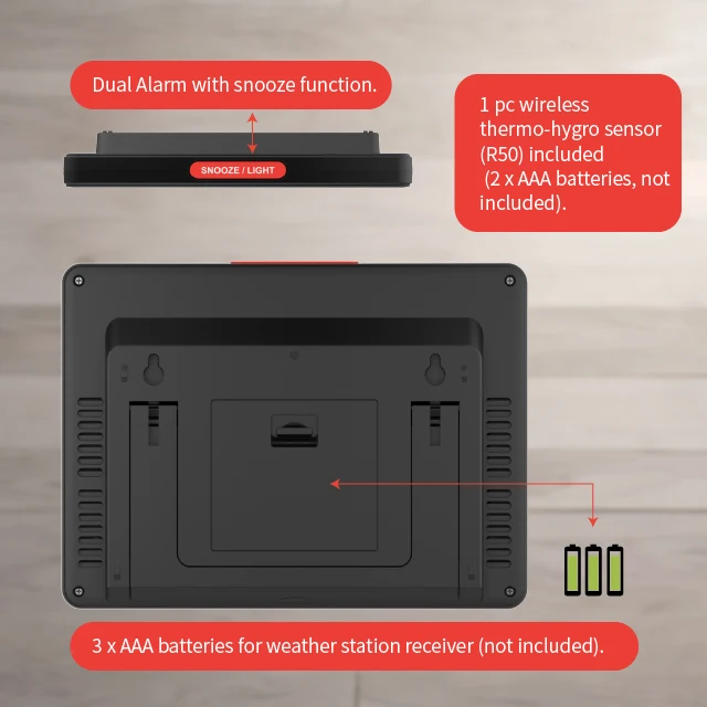 Factory Direct With Backlight Modern Digital Smart Table Clocks Weather Forecast Station with In/Outdoor Temperature & Humidity