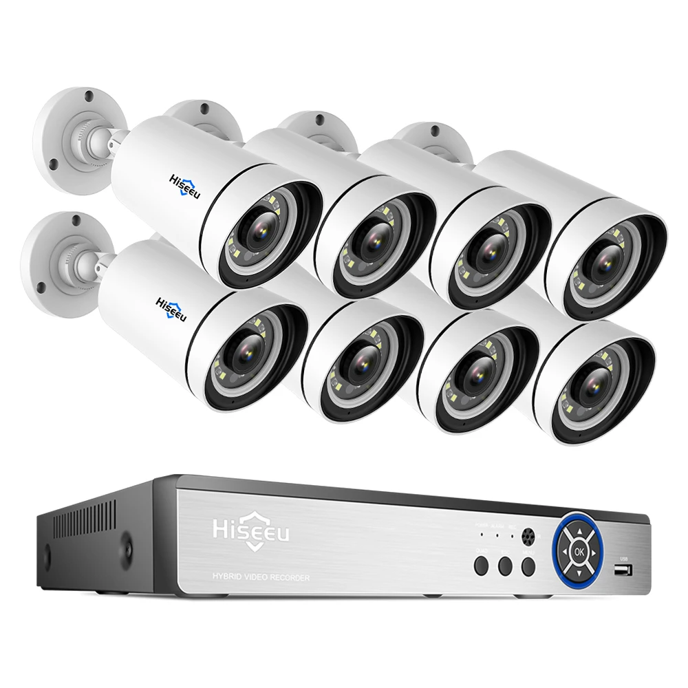 Hiseeu 4K 16CH 8MP двухстороннее аудио Цвет ночного видения Открытый IP уличные 8CH PoE CCTV камеры безопасности Система видеонаблюдения dvr