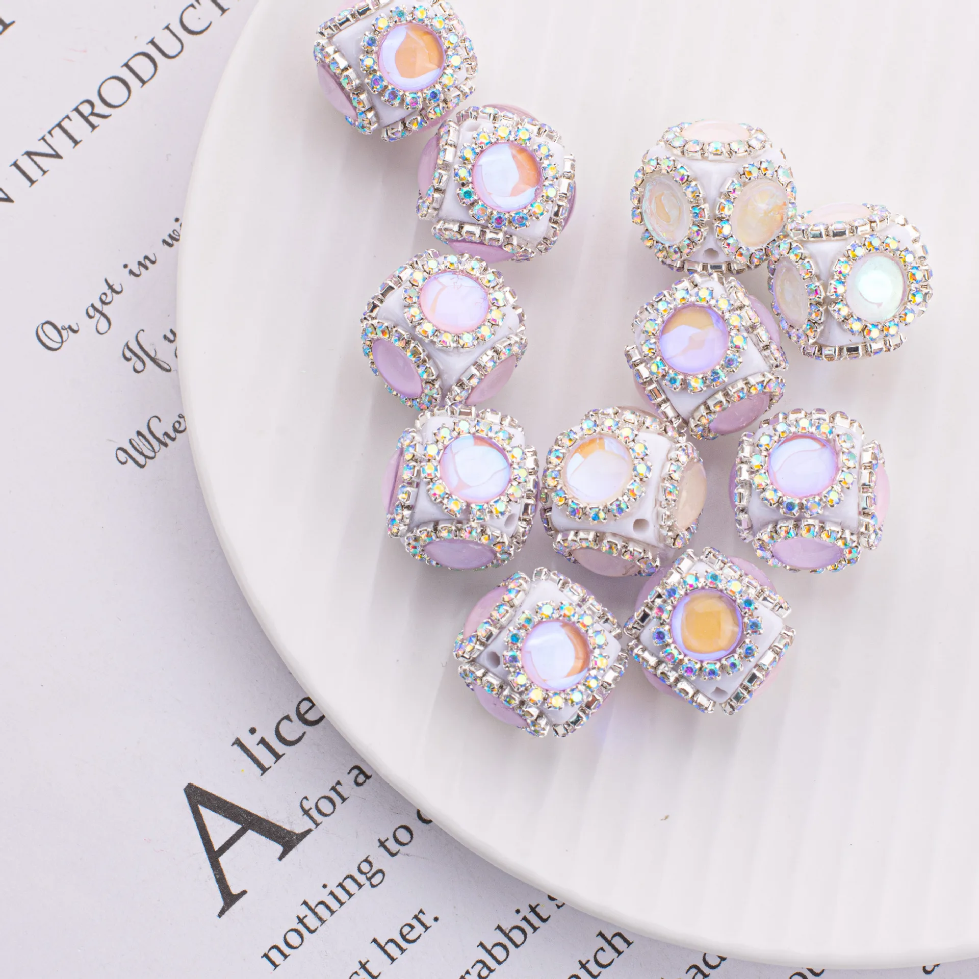 Custom amazing pave rhinestone and gemstone acrylic beads for jewelry making phone charm beads keychain loose beads