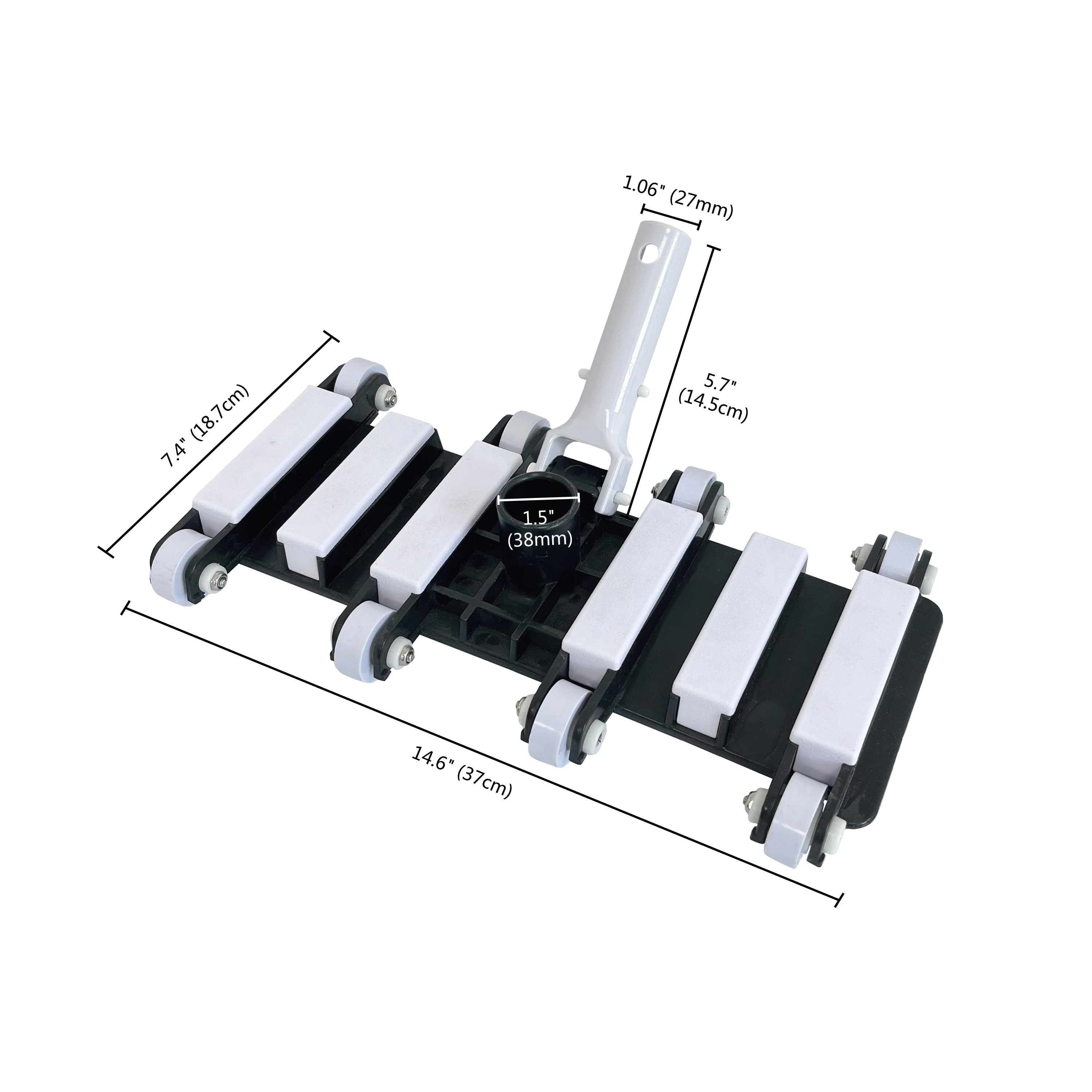 Best-selling outdoor tools heavy flexible vacuum head plastic handle and bearing wheels (cast iron weighted)for swimming poo