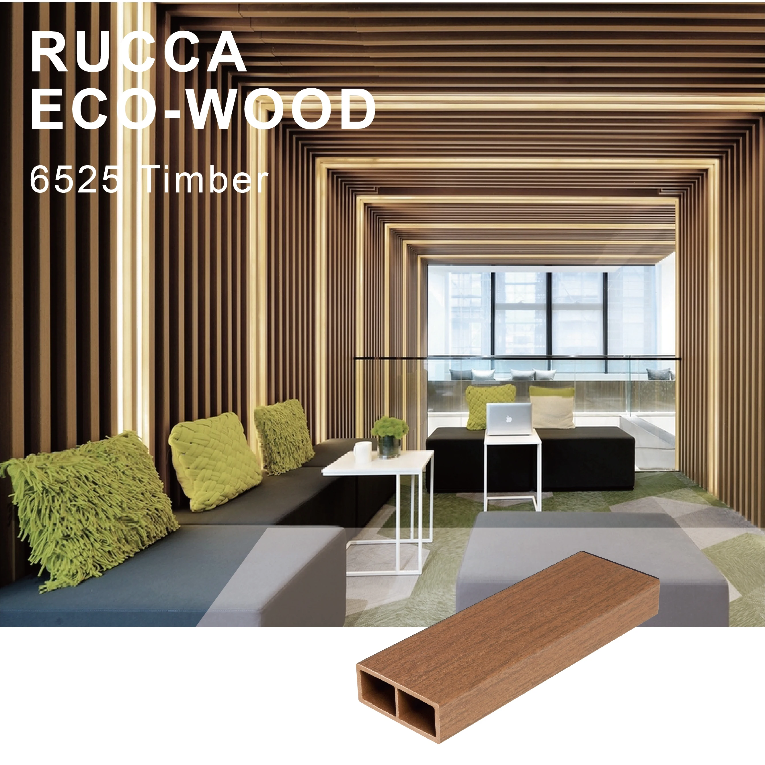Rucca WPC wood composite timber tube, teak wood logs timber for outdoor sun shading, wall cladding 65*25mm China Supplier