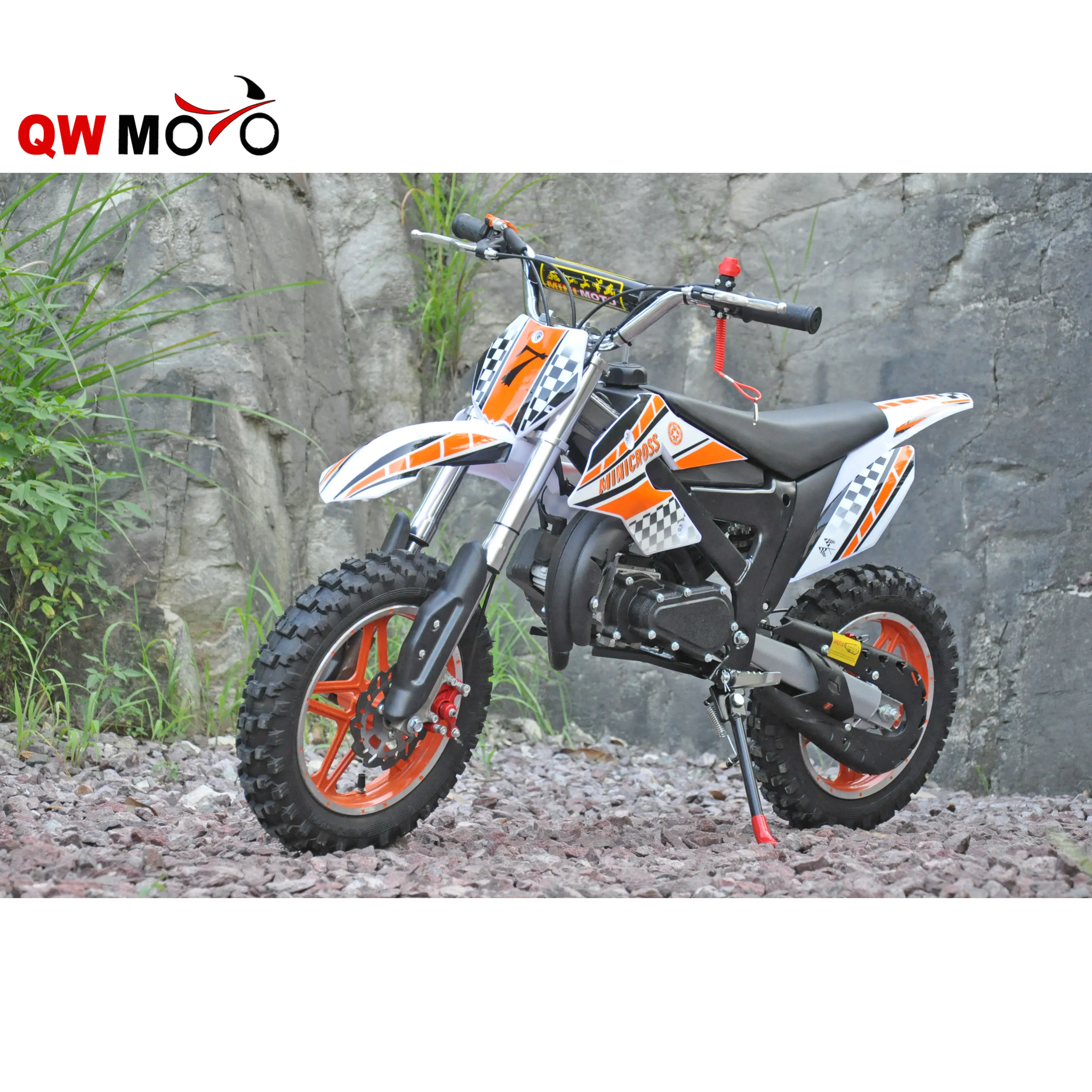 QWMOTO 2019 CE 50CC 2 stoke Kids Mini Dirt Bike for sale with electric start