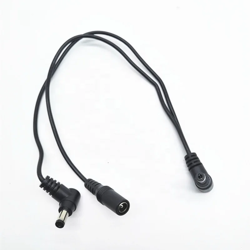 2464 wire 20AWG Black Right angle 5.5x2.1mm male  to DC 5521 male + DC 5.5*2.1mm female  Power plug Splitter Cable