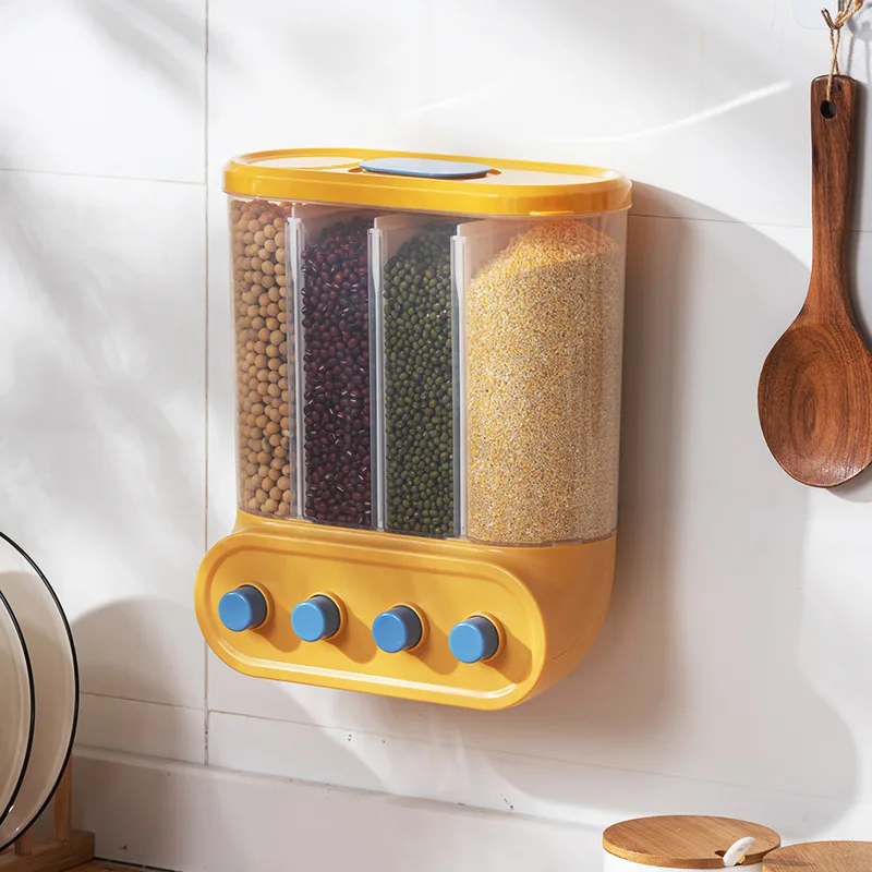 Transparent plastic sealed container cereal dispenser food jar kitchen grain storage box wall hanging storage tank
