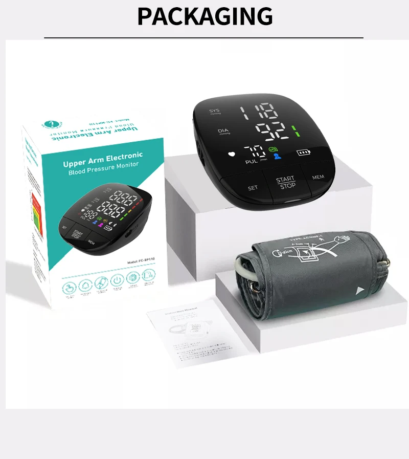 Factory Price Full Black Panel LED Big Screen Electronic Sphygmomanometer Upper Arm Automatic Blood Pressure Monitor Digital