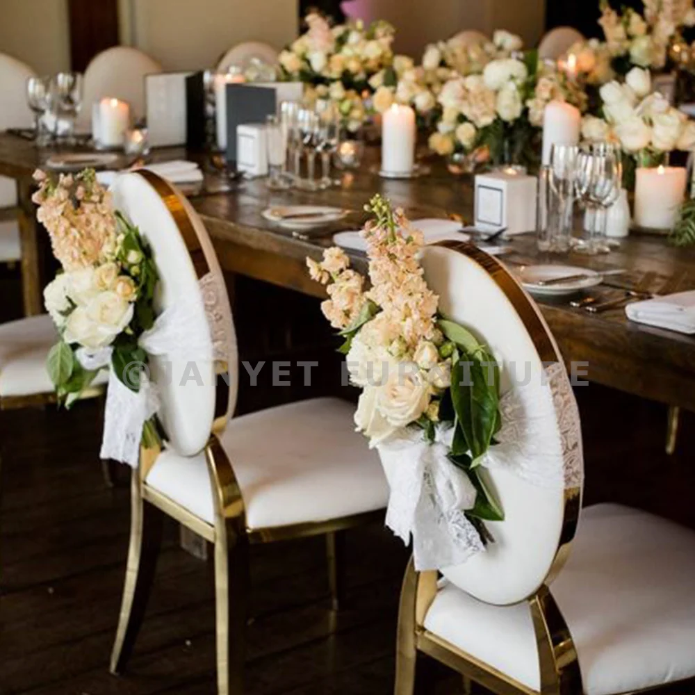 Wholesale Luxury Royal Event Stackable Stainless Steel Gold Oval Back Wedding Chairs