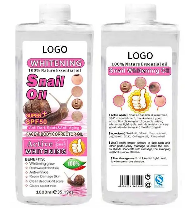 OEM factory price 1000ml snail oil skin whitening brightening anti wrinkle snail lightening body oil essential oil