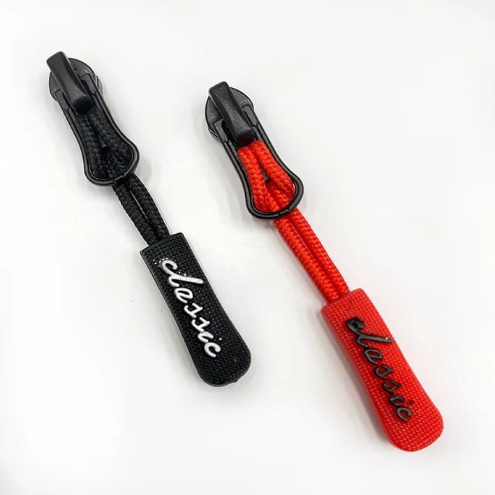 Rope injection molding pull end Plastic Pull rope sliders custom engraved zipper pull