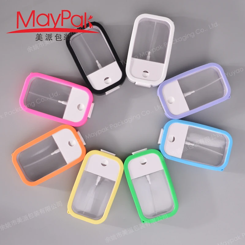 Low MOQ 45ml empty plastic hand sanitizer credit card mist spray bottle with silicone case and keychain
