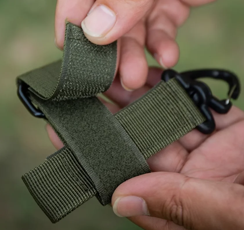Outdoor Tactical Gear Keychain Nylon Webbing Belt Pouch with Hook for Secure Key and Rope Cord Keeper